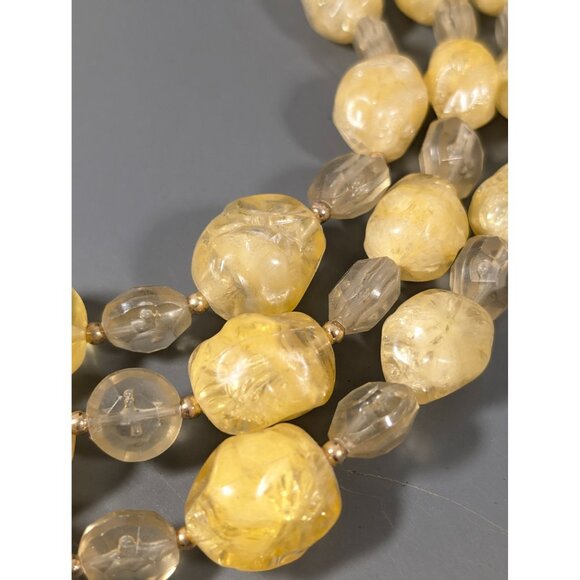 Vitnage Coro Butterscotch Yellow Lucite Bead Three Strand Neckalce Choker 16" - Picture 4 of 11